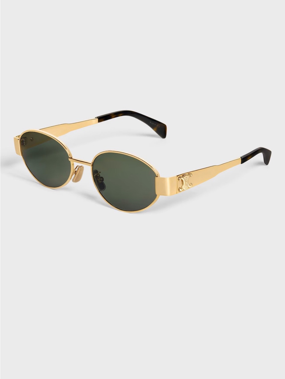 Celine Gold - Triomphe - Metal Oval Sunglasses with Green Lenses